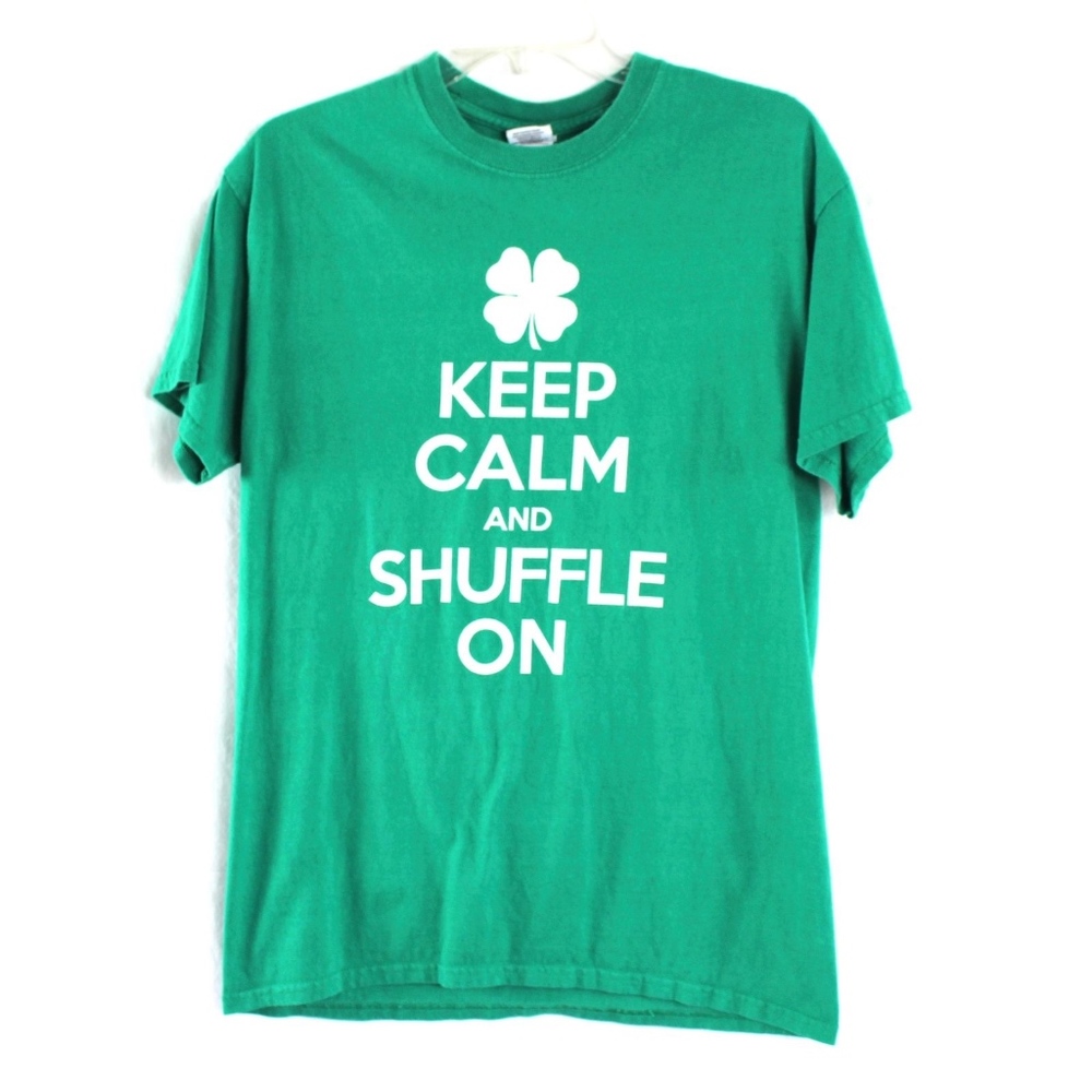 Mens T Shirt Sz Med Green Keep Calm And Shuffle On